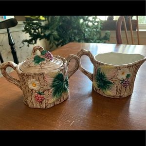 Vintage Fitz & Floyd Woodland Berries & flowers Creamer & Sugar bowl